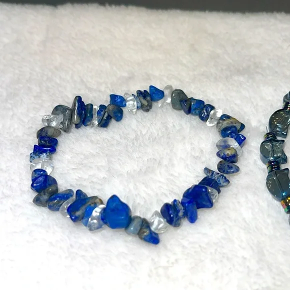 Blue Lapis Lazuli Gemstone Beaded Bracelet Set - Picture 2 of 3